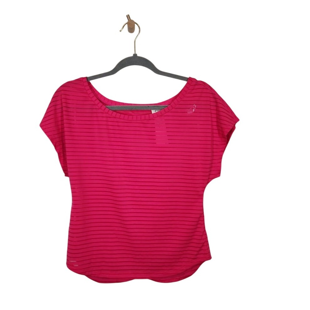 Asics Striped Hot Pink Top Short Sleeve Athletic Casual Activewear Womens - XS